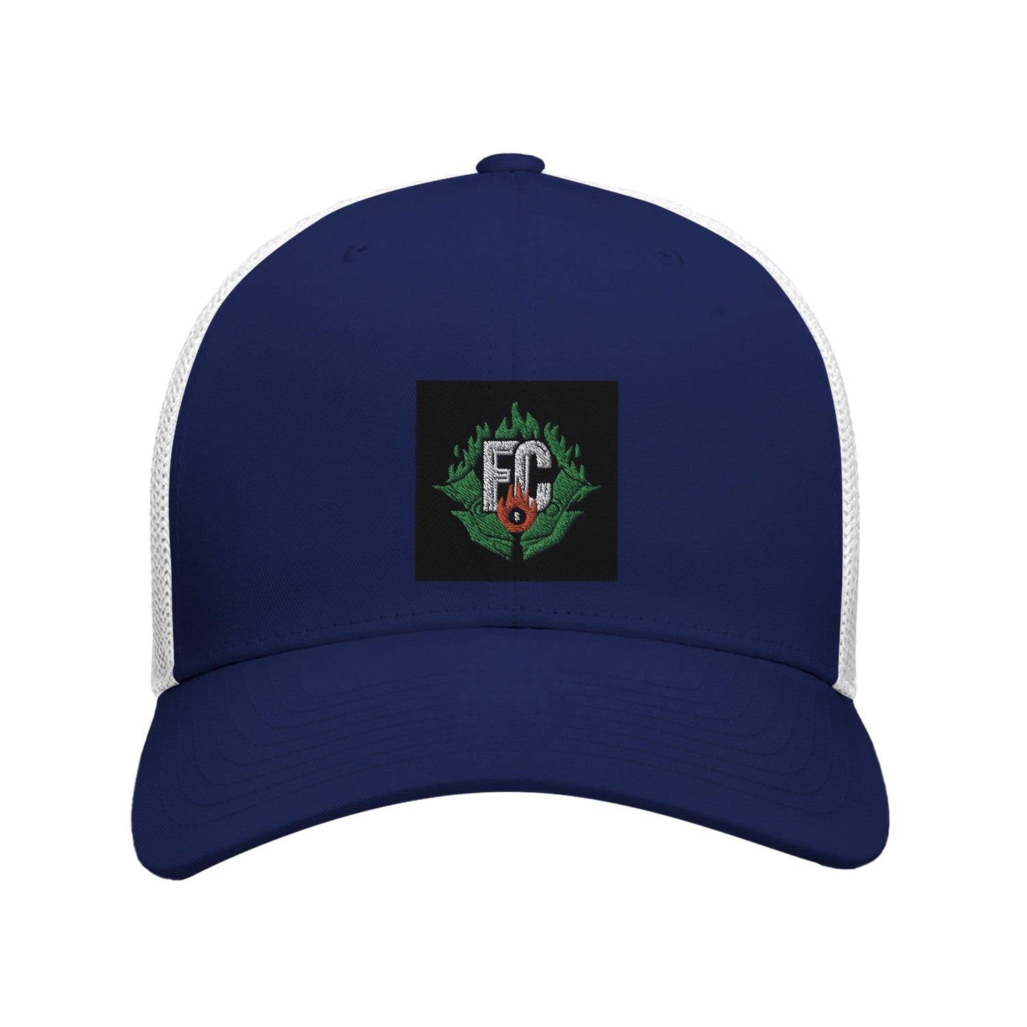 A picture of a hat with the fuck carney logo on it navy blue